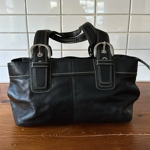 Coach Soho Black Pleated Leather Satchel - Picture 13 of 16